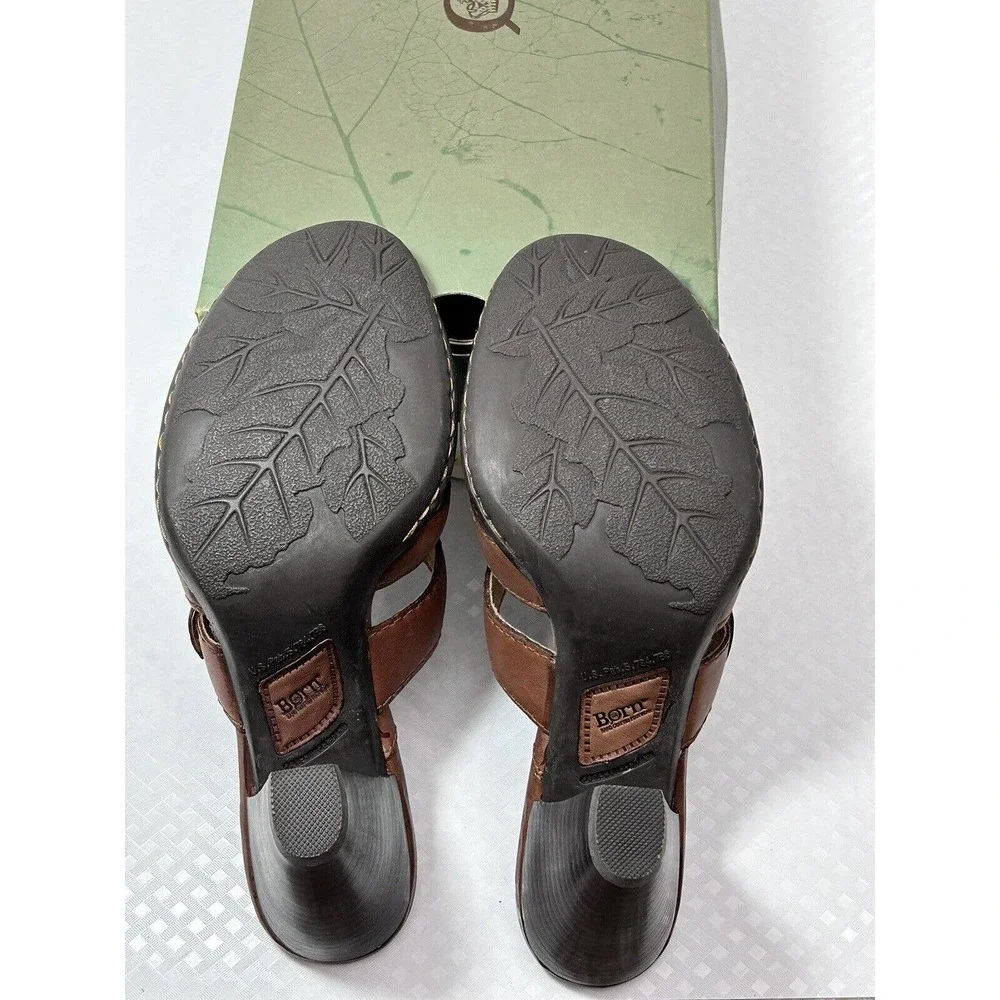 Born Lucia Dark Brown Leather Summer Slide Heel Size 10 M/W‎ Sandals